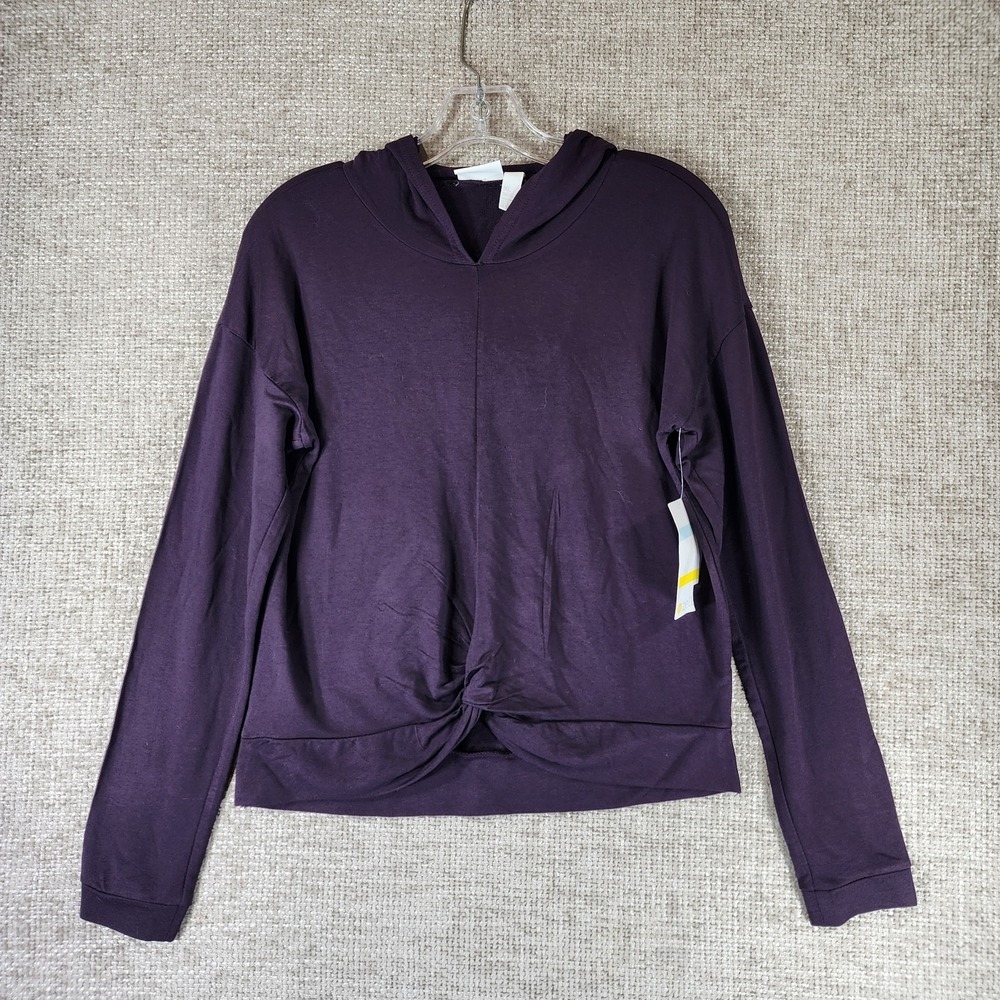 Zella Twist Front Lightweight Hooded Top Girl XL Womens M Purple Long Sleeve NEW